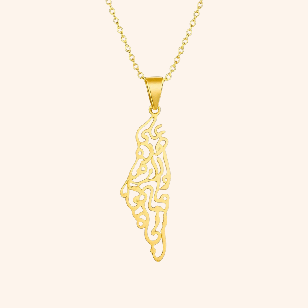 Collier Noor Palestine Carte Calligraphiée