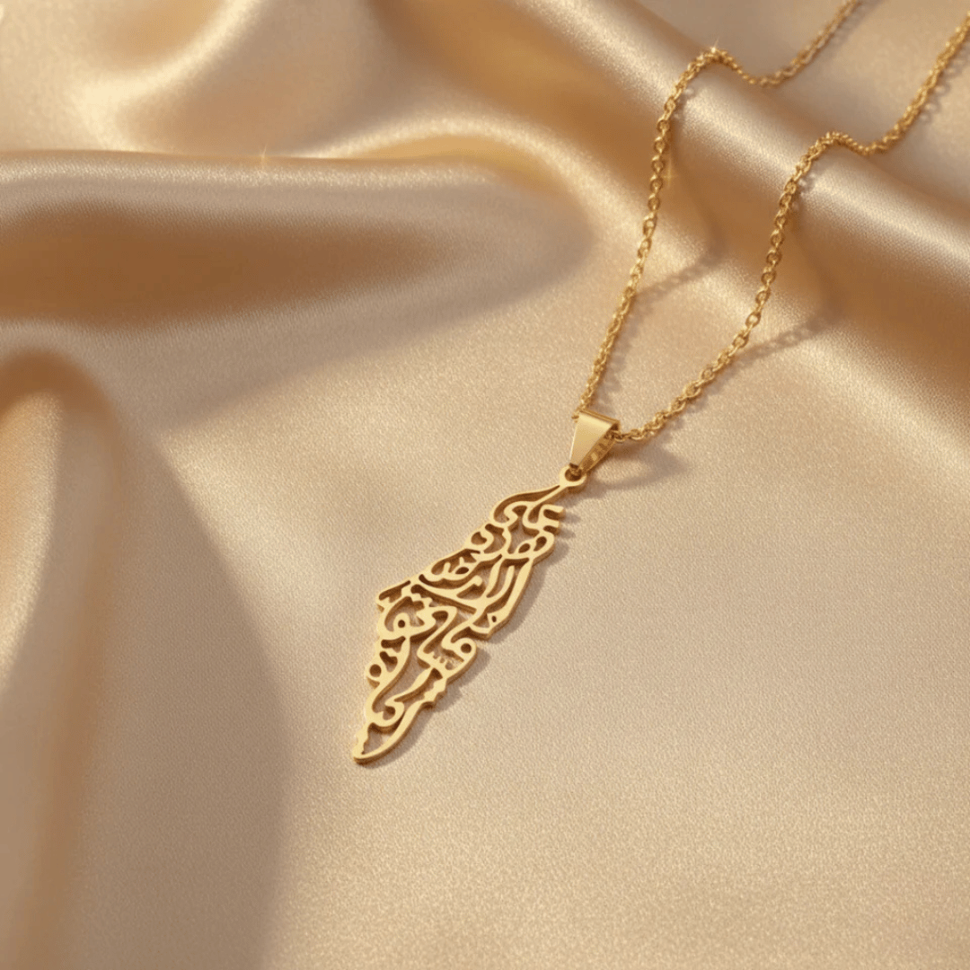 Collier Noor Palestine Carte Calligraphiée